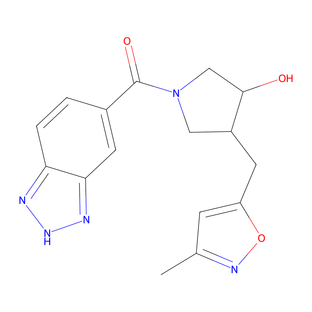 trans-1-(1H-1,2,3-benzotriazol-5-ylcarbonyl)-4-[(3-methyl-5-isoxazolyl)methyl]-3-pyrrolidinol molecular structure, CAS 2306761-78-2