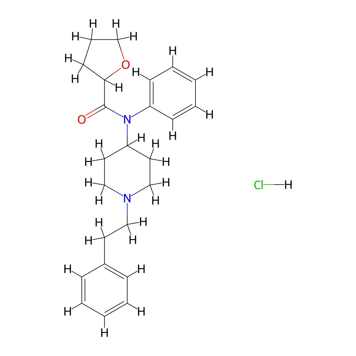 Tetrahydrofuranyl fentanyl hydrochloride molecular structure, CAS 2306822-94-4