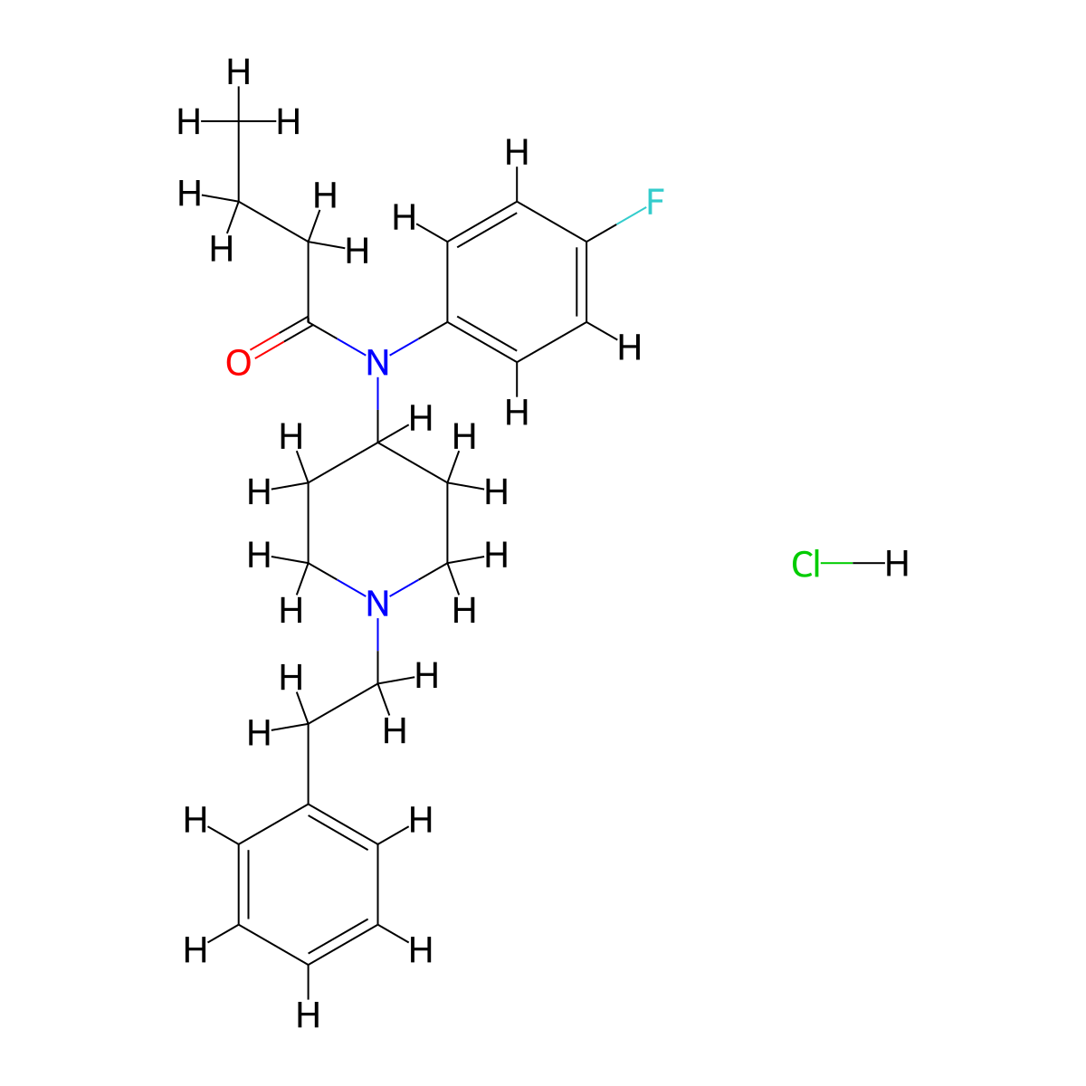 Para-fluorobutyryl fentanyl hydrochloride molecular structure, CAS 2306823-23-2