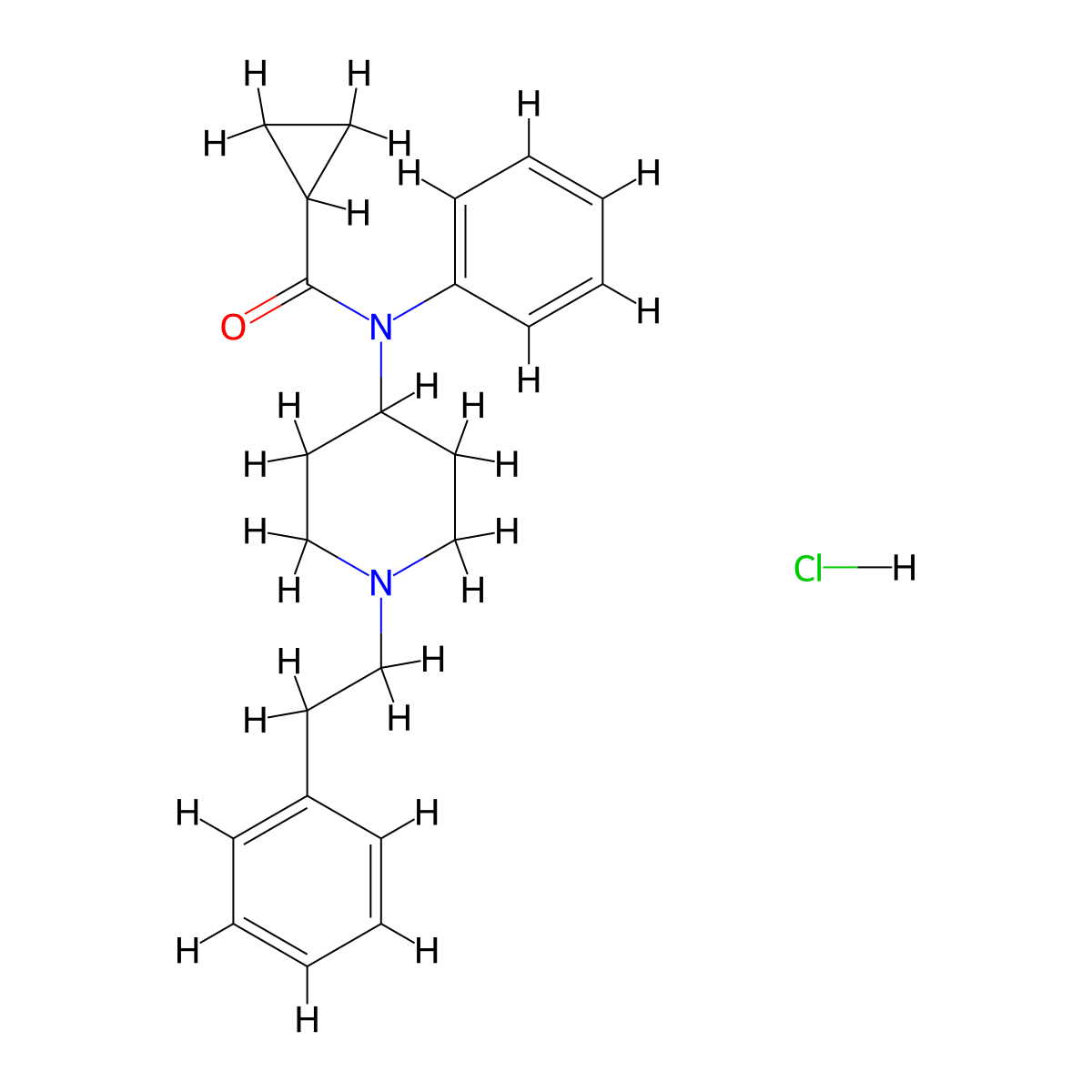 Cyclopropyl fentanyl hydrochloride molecular structure, CAS 2306825-44-3