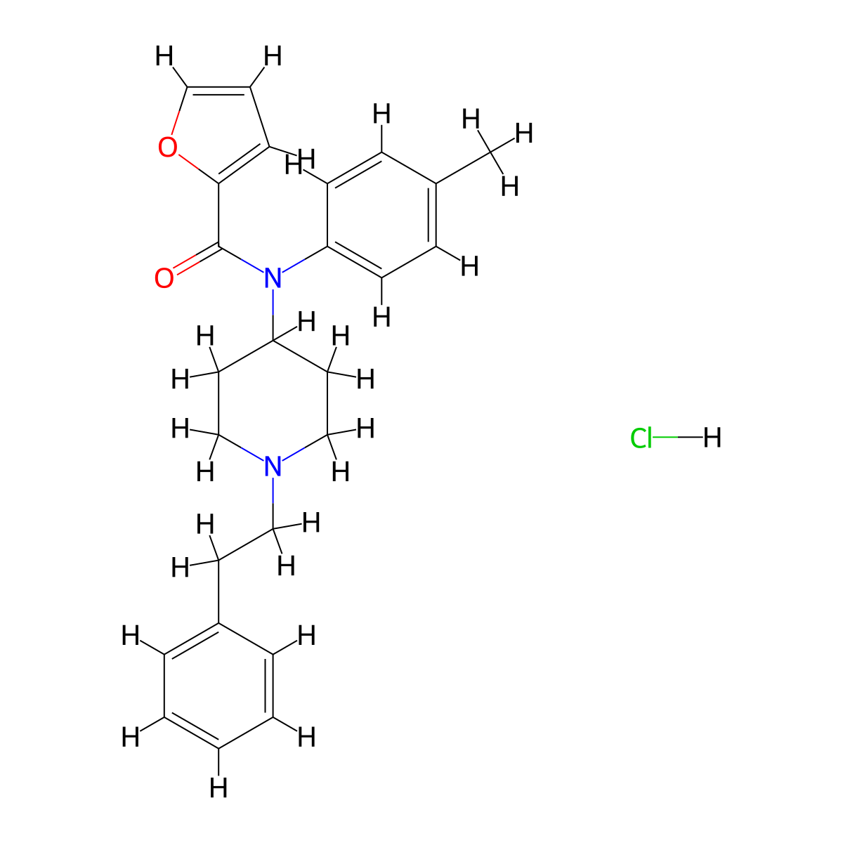 N-(1-phenethylpiperidin-4-yl)-N-(p-tolyl)furan-2-carboxamide,monohydrochloride molecular structure, CAS 2306827-94-9