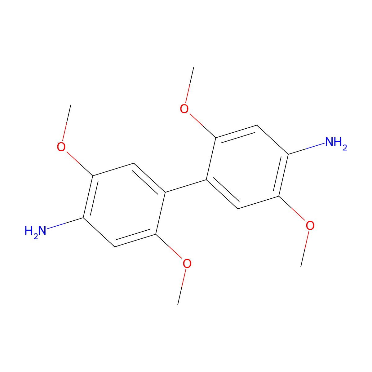 2,2',5,5'-Tetramethoxy-1,1'-biphenyl-4,4'-diamine molecular structure, CAS 23071-40-1