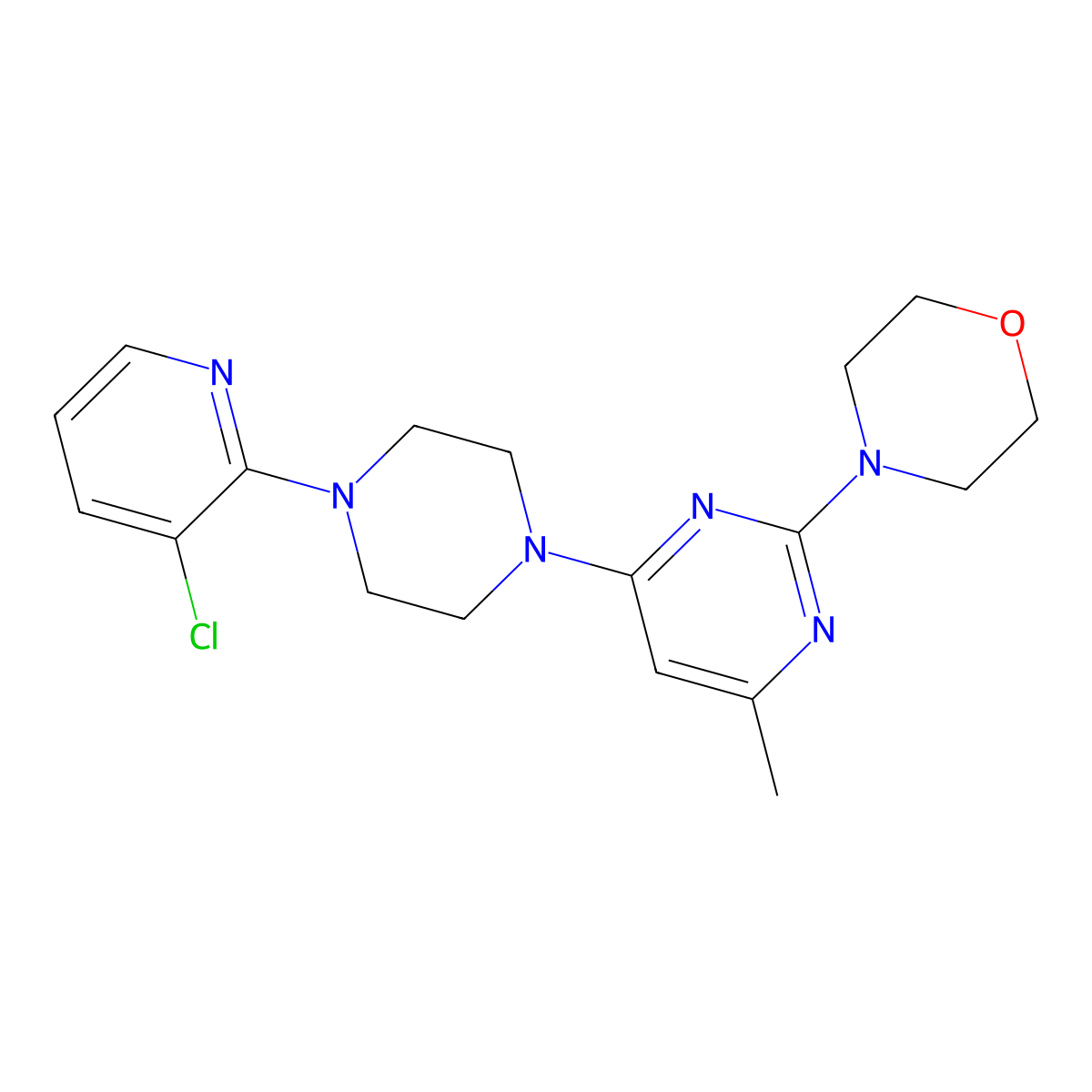4-{4-[4-(3-Chloropyridin-2-yl)piperazin-1-yl]-6-methylpyrimidin-2-yl}morpholine molecular structure, CAS 2307140-28-7