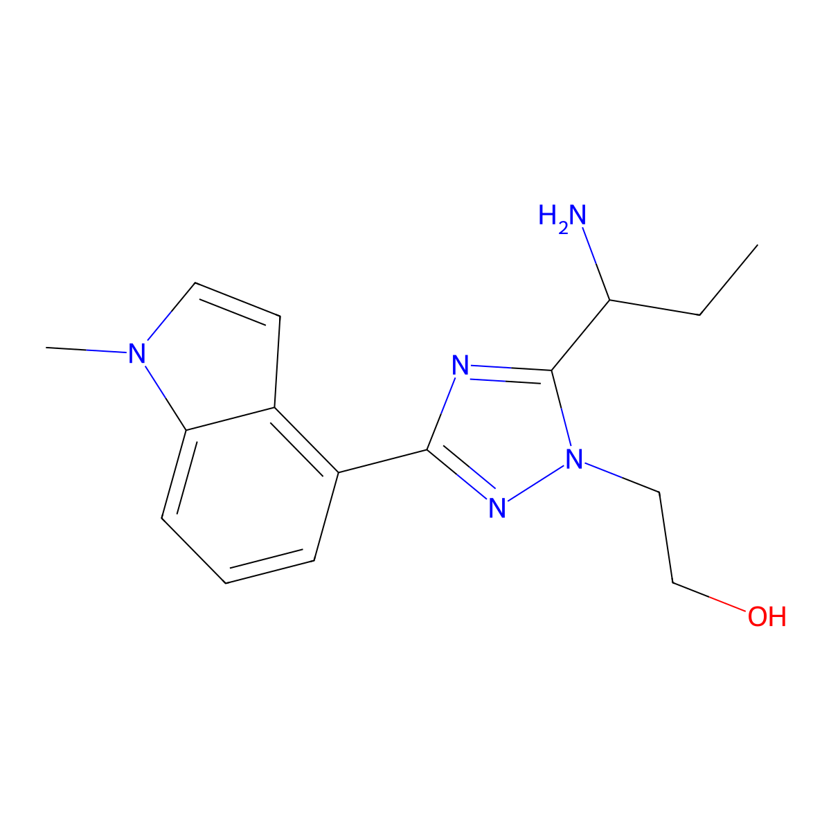 2-[5-[(1S)-1-aminopropyl]-3-(1-methyl-1H-indol-4-yl)-1H-1,2,4-triazol-1-yl]ethanol hydrochloride molecular structure, CAS 2307179-41-3