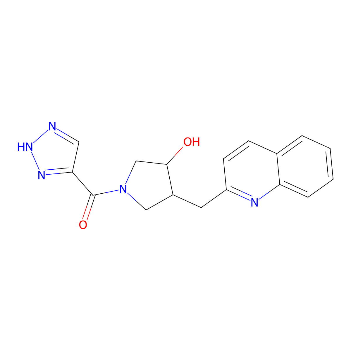 trans-4-(2-quinolinylmethyl)-1-(1H-1,2,3-triazol-5-ylcarbonyl)-3-pyrrolidinol molecular structure, CAS 2307193-16-2