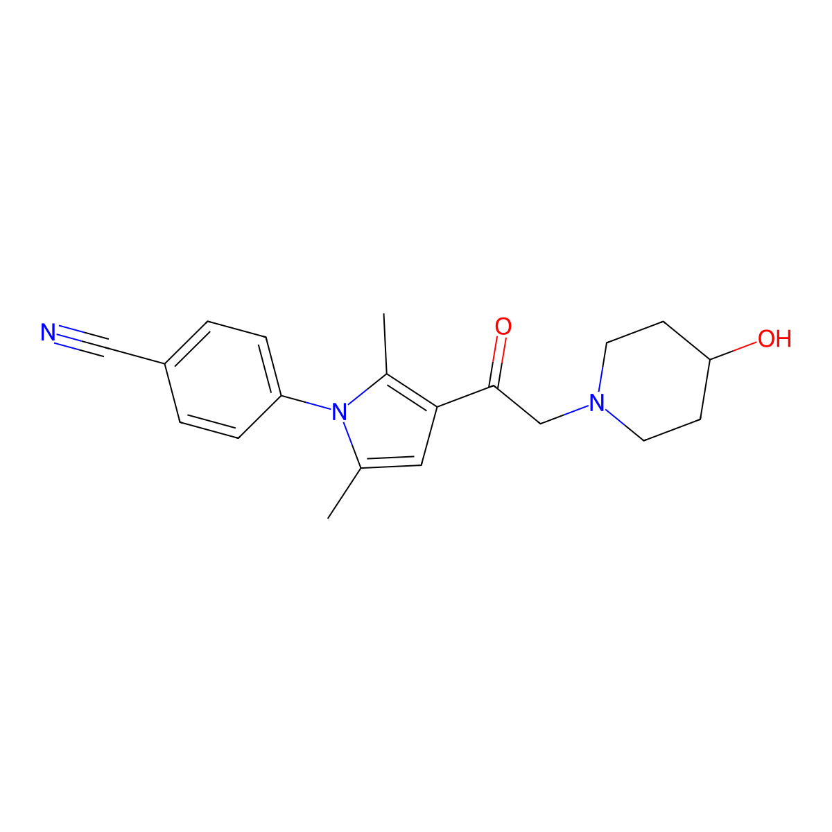 4-(3-(2-(4-Hydroxypiperidin-1-yl)acetyl)-2,5-dimethyl-1H-pyrrol-1-yl)benzonitrile molecular structure, CAS 2307472-03-1