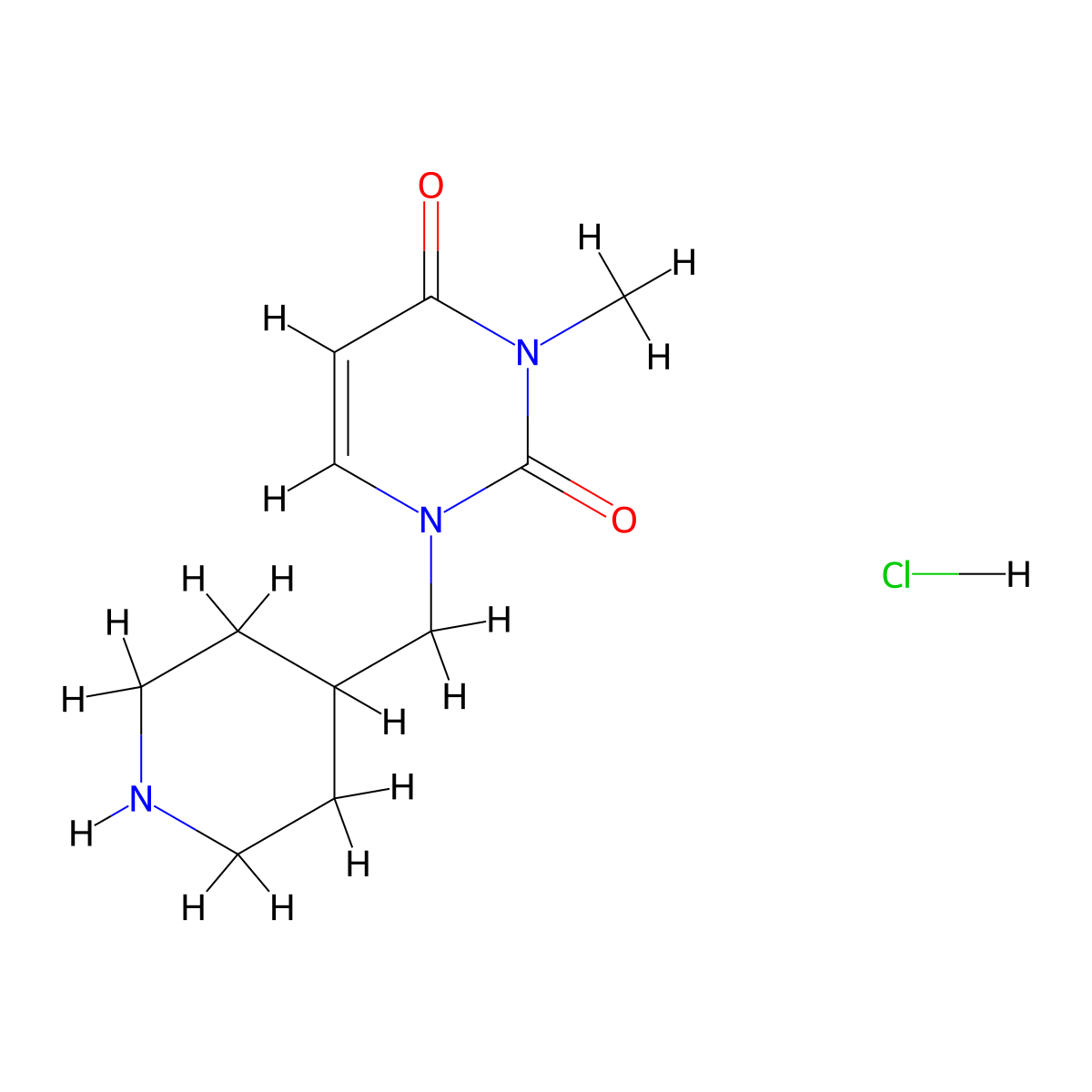 3-Methyl-1-(piperidin-4-ylmethyl)pyrimidine-2,4-dione;hydrochloride molecular structure, CAS 2307552-75-4