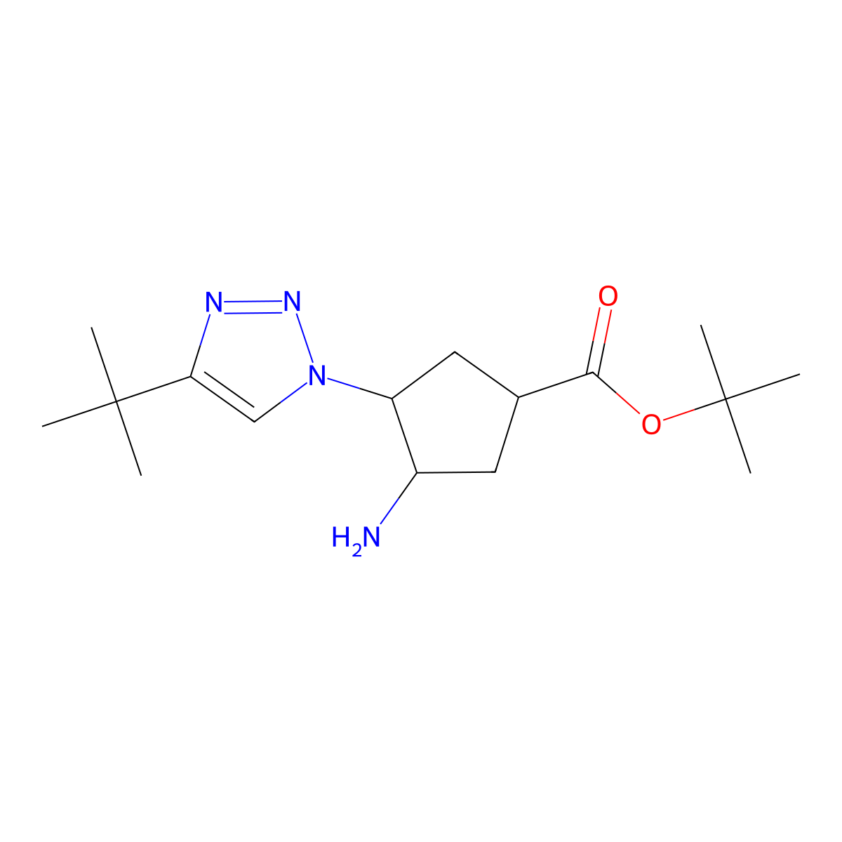 rac-tert-butyl(3R,4S)-3-amino-4-(4-tert-butyl-1H-1,2,3-triazol-1-yl)cyclopentane-1-carboxylate molecular structure, CAS 2307709-95-9
