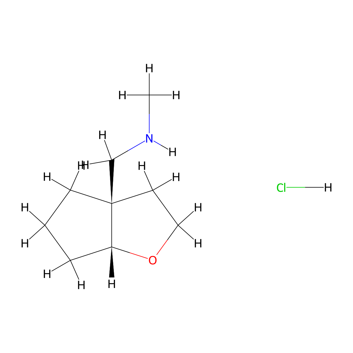 rac-{[(3aR,6aR)-hexahydro-2H-cyclopenta[b]furan-3a-yl]methyl}(methyl)amine hydrochloride molecular structure, CAS 2307731-37-7