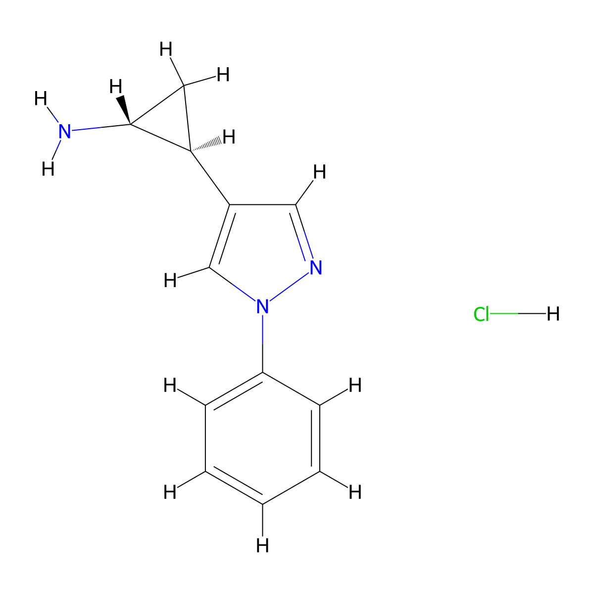 rac-(1R,2S)-2-(1-phenyl-1H-pyrazol-4-yl)cyclopropan-1-amine hydrochloride molecular structure, CAS 2307731-59-3