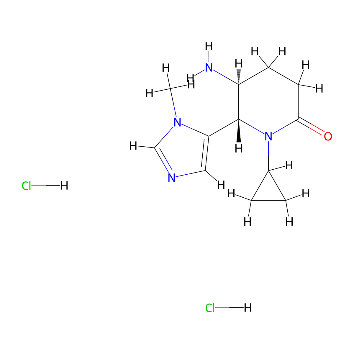 rac-(5R,6R)-5-amino-1-cyclopropyl-6-(1-methyl-1H-imidazol-5-yl)piperidin-2-one dihydrochloride molecular structure, CAS 2307731-75-3