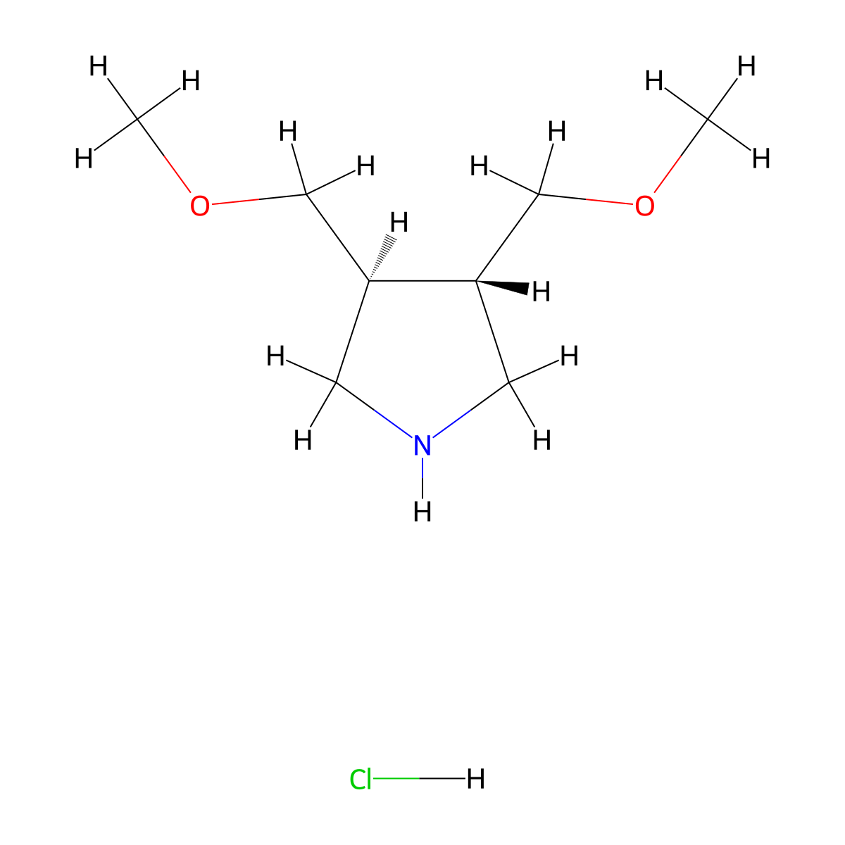 (3S,4S)-3,4-Bis(methoxymethyl)pyrrolidine;hydrochloride molecular structure, CAS 2307732-23-4