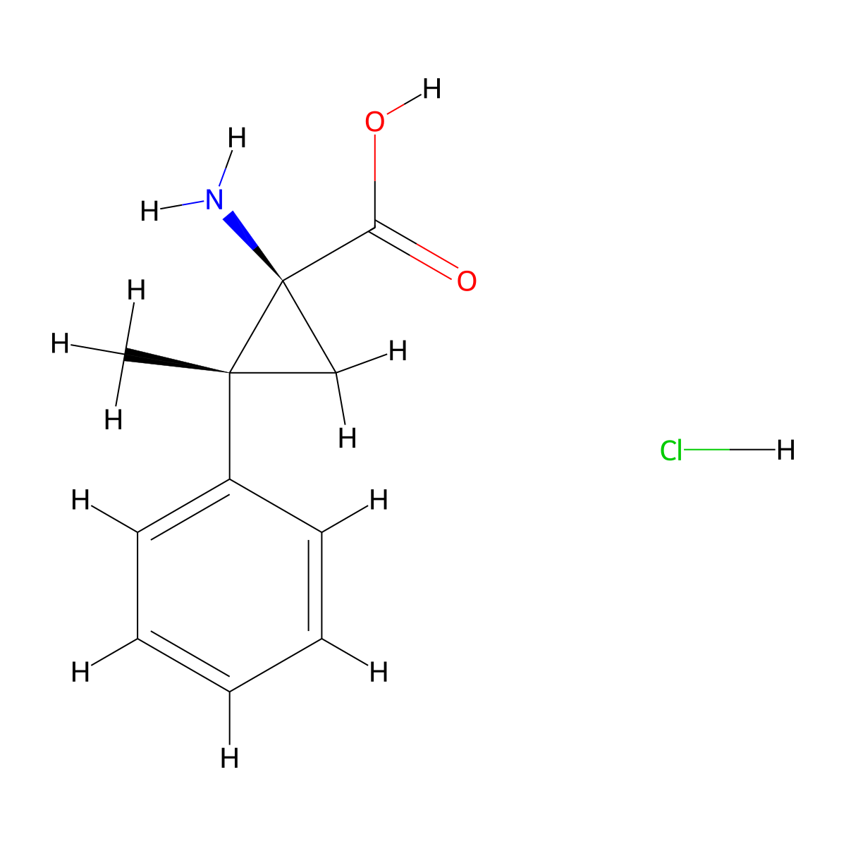 rac-(1R,2S)-1-amino-2-methyl-2-phenylcyclopropane-1-carboxylic acid hydrochloride molecular structure, CAS 2307733-76-0