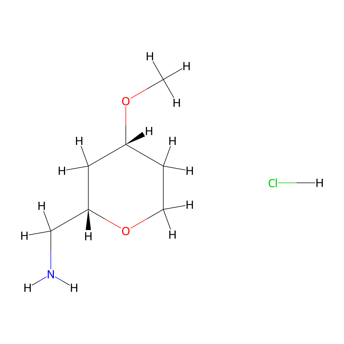 rac-((2R,4S)-4-methoxyoxan-2-yl)methanamine hydrochloride molecular structure, CAS 2307736-89-4
