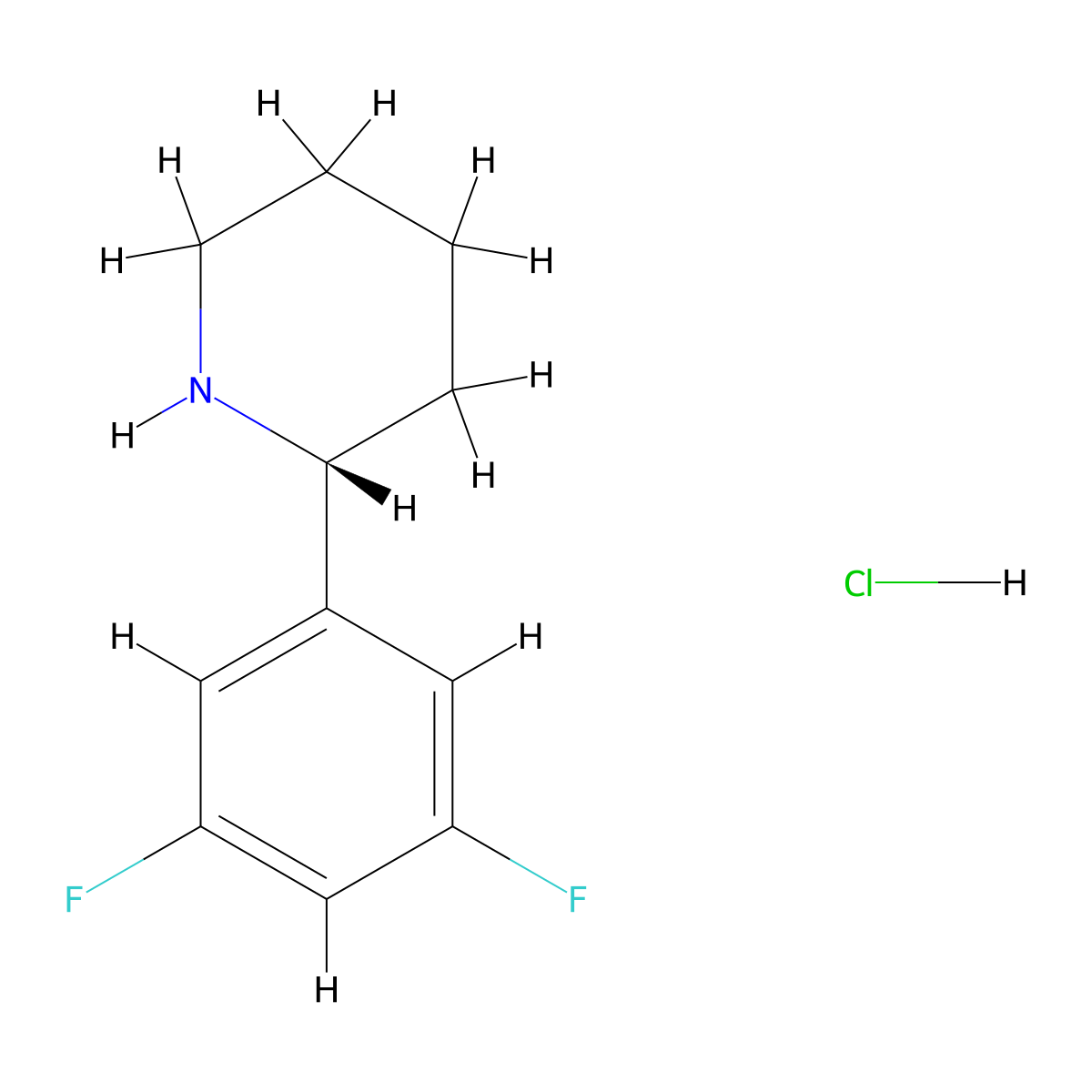 (R)-2-(3,5-difluorophenyl)piperidine hydrochloride molecular structure, CAS 2307737-00-2