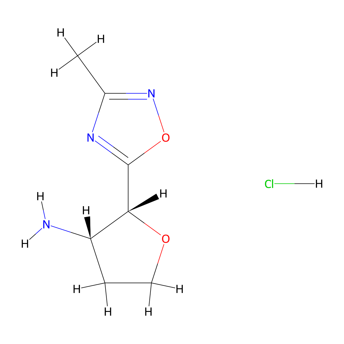 (2R,3S)-2-(3-methyl-1,2,4-oxadiazol-5-yl)oxolan-3-amine hydrochloride molecular structure, CAS 2307738-54-9