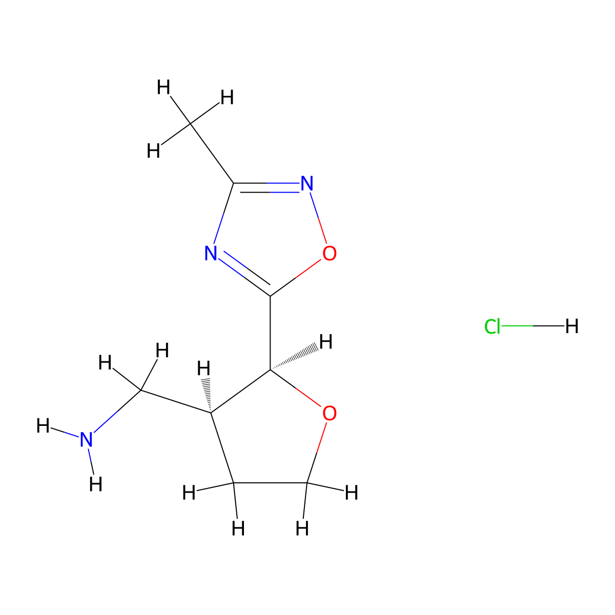 rac-[(2R,3R)-2-(3-methyl-1,2,4-oxadiazol-5-yl)oxolan-3-yl]methanamine hydrochloride molecular structure, CAS 2307738-58-3