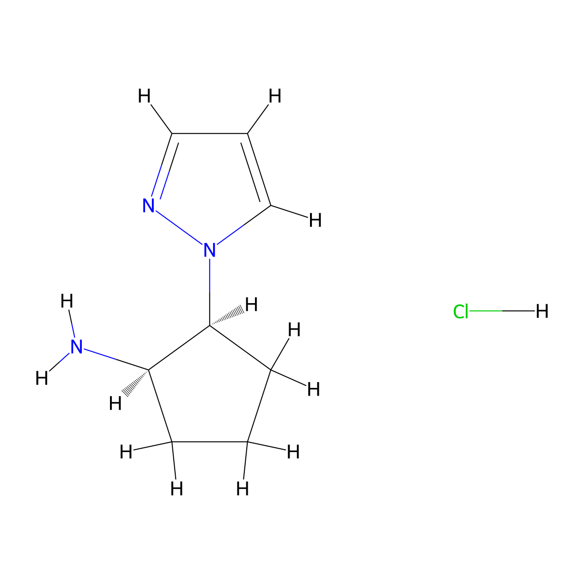 (1R,2S)-2-Pyrazol-1-ylcyclopentan-1-amine;hydrochloride molecular structure, CAS 2307739-33-7
