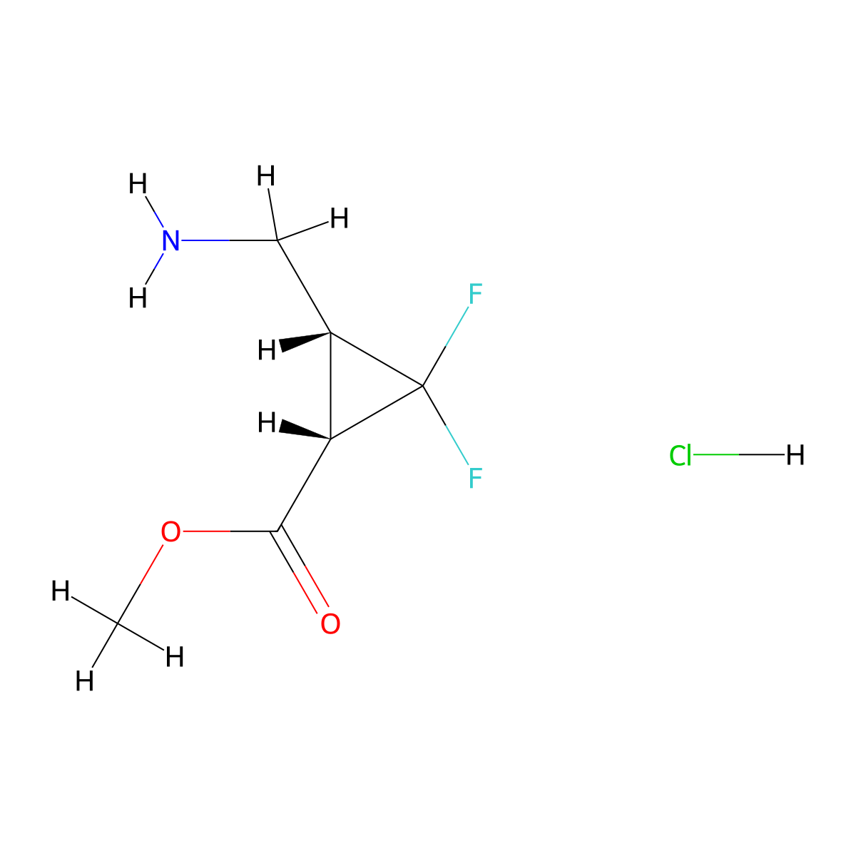 rac-methyl (1R,3S)-3-(aminomethyl)-2,2-difluorocyclopropane-1-carboxylate hydrochloride molecular structure, CAS 2307739-46-2