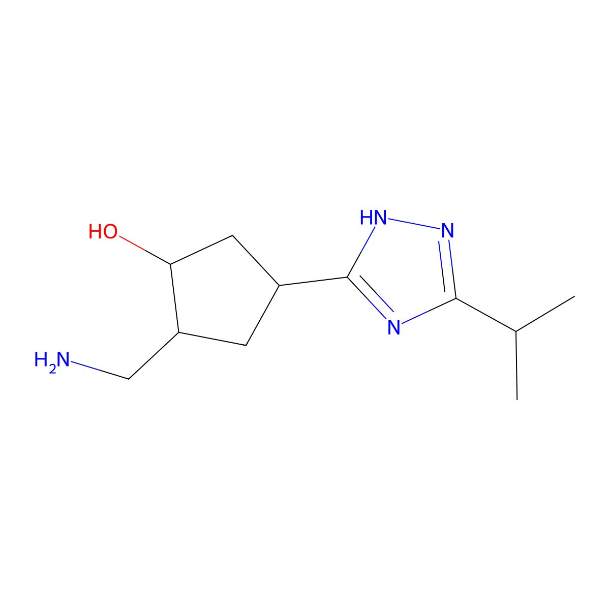 rac-(1R,2R,4S)-2-(aminomethyl)-4-[5-(propan-2-yl)-4H-1,2,4-triazol-3-yl]cyclopentan-1-ol molecular structure, CAS 2307740-21-0