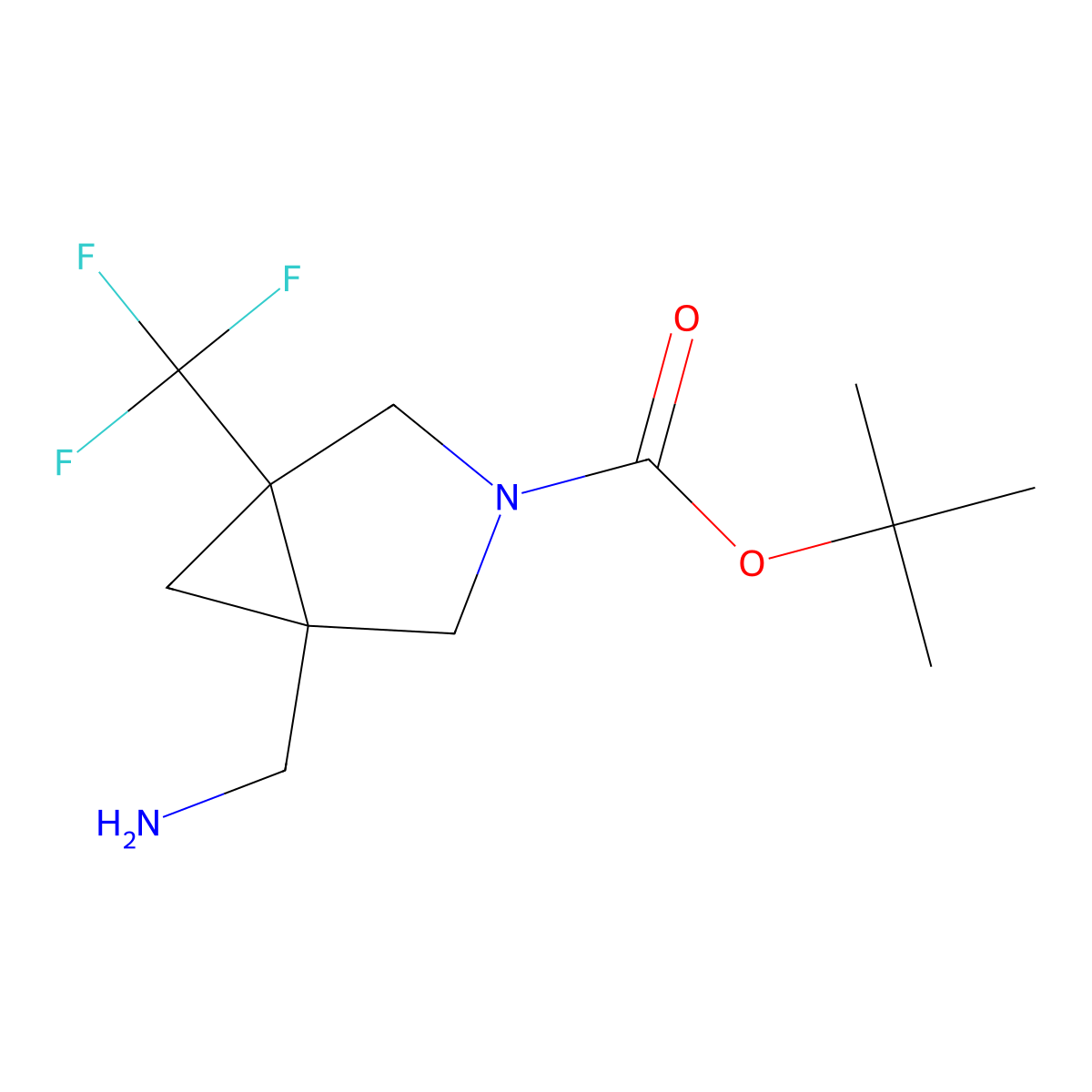 rac-tert-butyl (1R,5R)-1-(aminomethyl)-5-(trifluoromethyl)-3-azabicyclo[3.1.0]hexane-3-carboxylate molecular structure, CAS 2307747-56-2