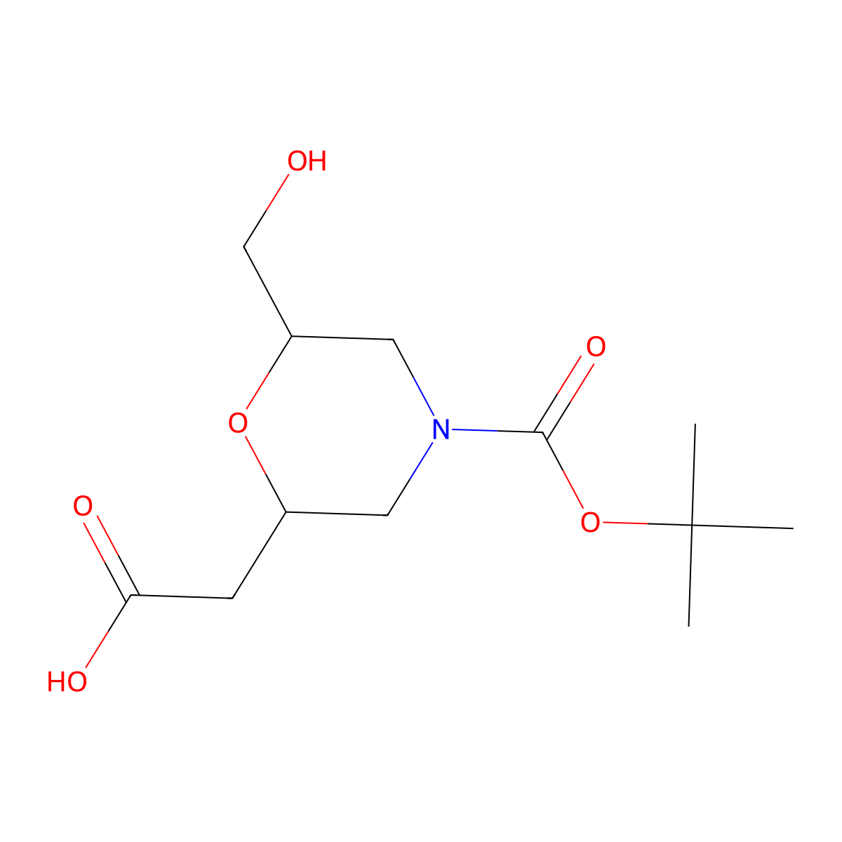 rac-2-[(2R,6R)-4-[(tert-butoxy)carbonyl]-6-(hydroxymethyl)morpholin-2-yl]acetic acid molecular structure, CAS 2307752-10-7