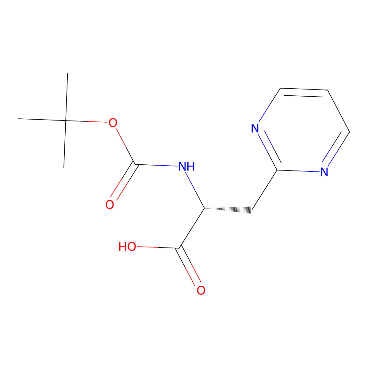 (R)-2-((tert-Butoxycarbonyl)amino)-3-(pyrimidin-2-yl)propanoic acid molecular structure, CAS 2307753-39-3