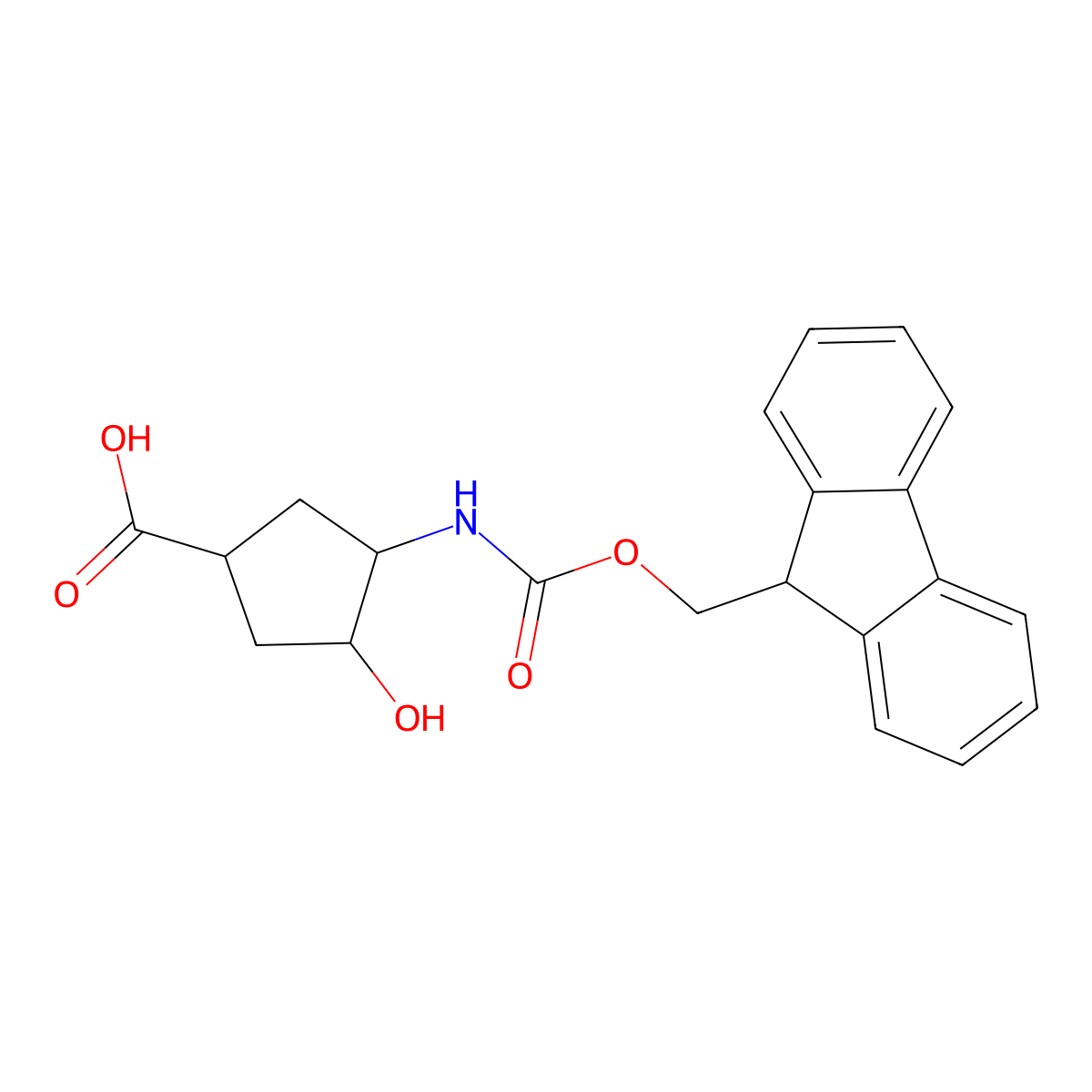 rac-(1R,3S,4R)-3-({[(9H-fluoren-9-yl)methoxy]carbonyl}amino)-4-hydroxycyclopentane-1-carboxylic acid molecular structure, CAS 2307754-15-8