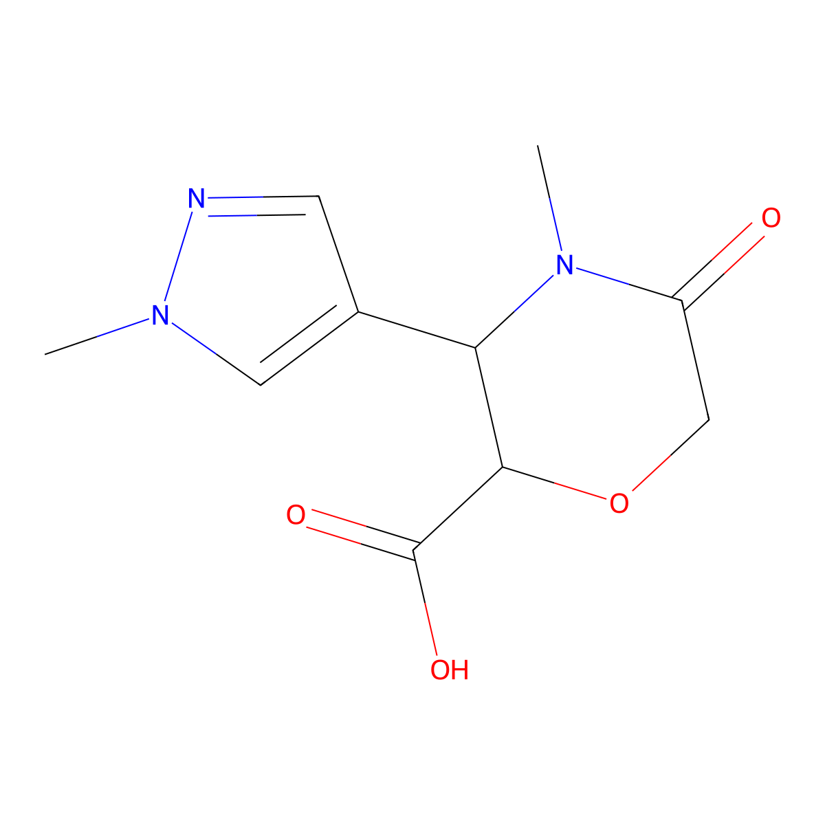 Rac-(2r,3r)-4-methyl-3-(1-methyl-1h-pyrazol-4-yl)-5-oxomorpholine-2-carboxylic acid molecular structure, CAS 2307754-19-2