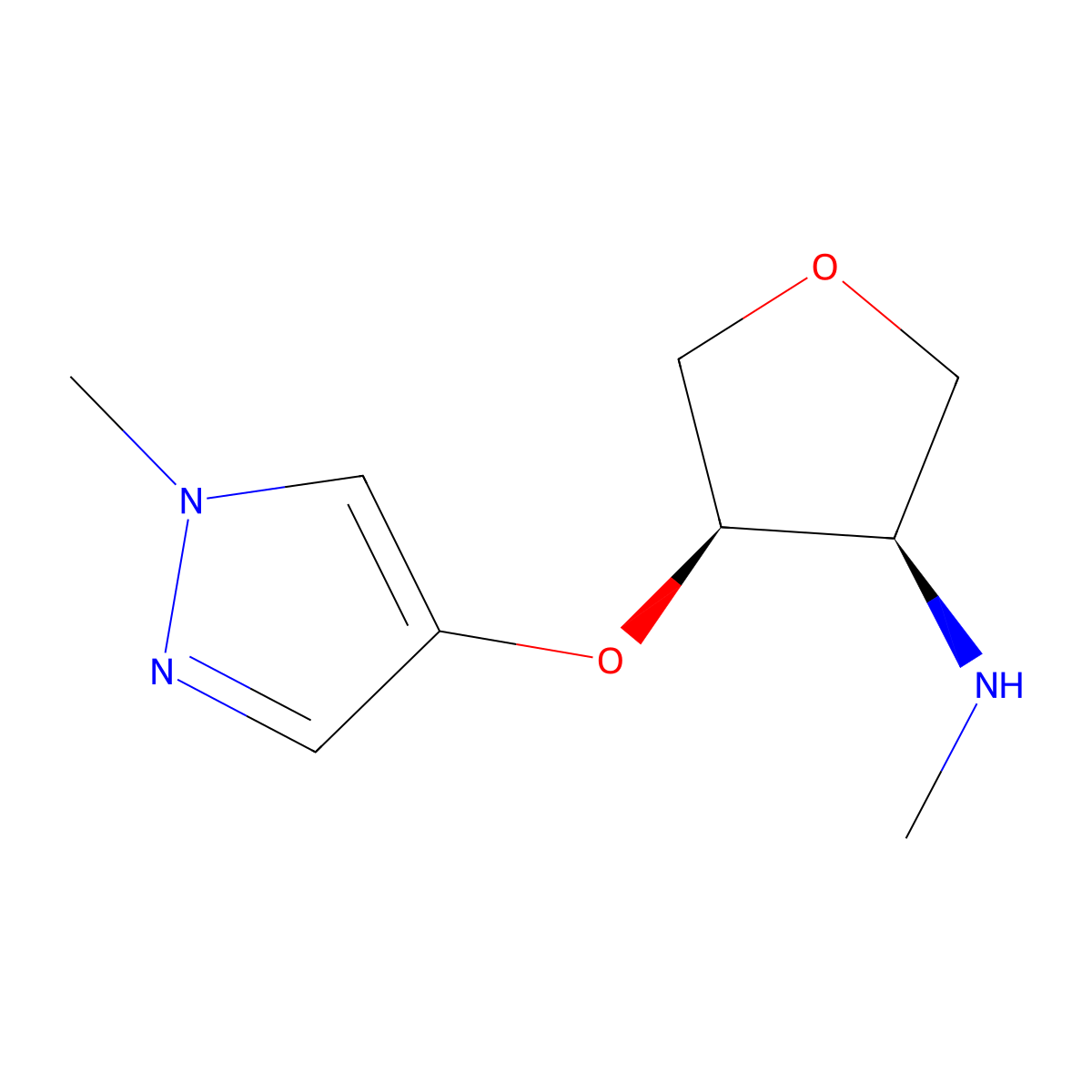 (3R,4R)-N-methyl-4-(1-methylpyrazol-4-yl)oxyoxolan-3-amine molecular structure, CAS 2307754-32-9