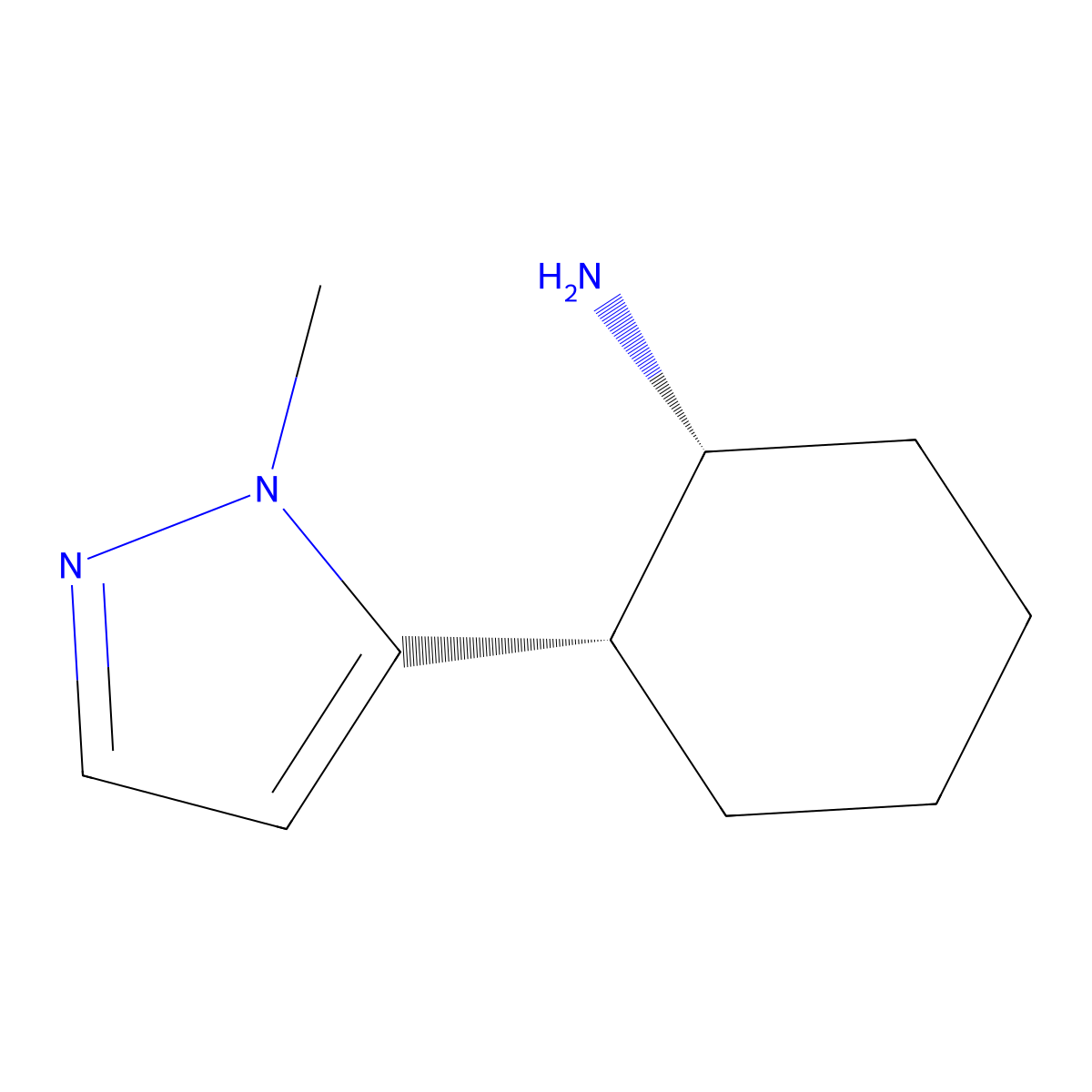 rac-(1R,2S)-2-(1-methyl-1H-pyrazol-5-yl)cyclohexan-1-amine molecular structure, CAS 2307754-85-2