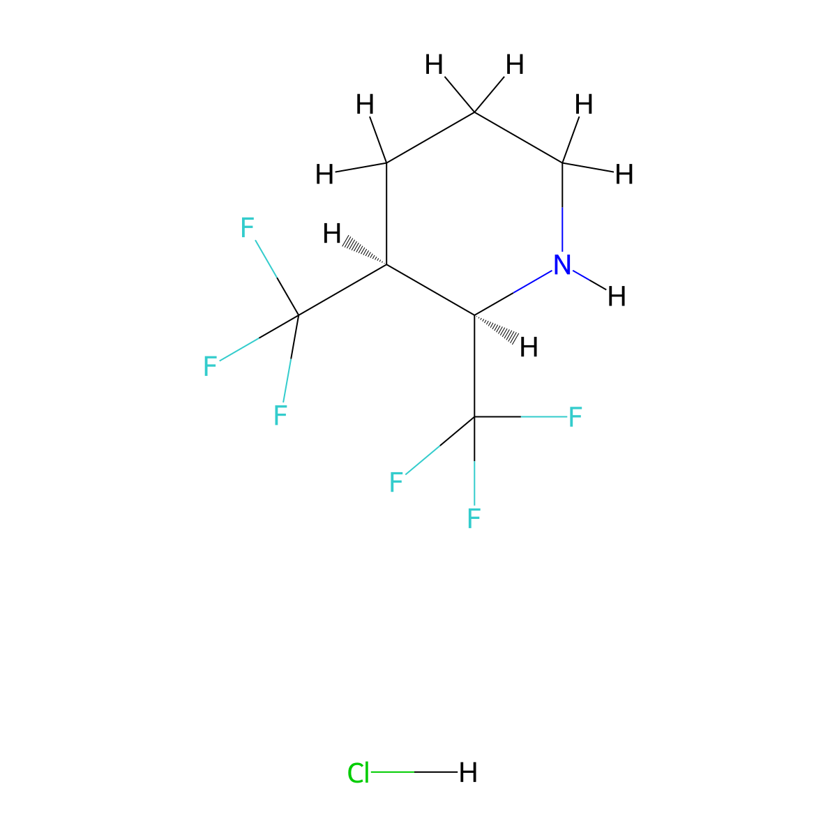 rel-(2R,3S)-2,3-bis(trifluoromethyl)piperidine hydrochloride molecular structure, CAS 2307755-15-1