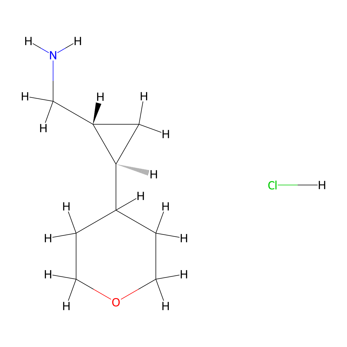 rac-[(1R,2S)-2-(oxan-4-yl)cyclopropyl]methanamine hydrochloride molecular structure, CAS 2307755-96-8