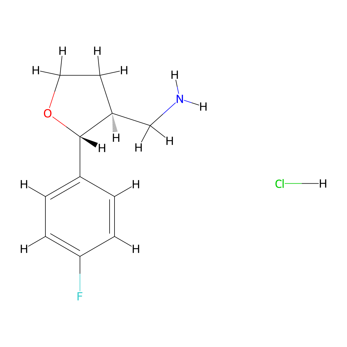 rac-((2R,3S)-2-(4-fluorophenyl)oxolan-3-yl)methanamine hydrochloride molecular structure, CAS 2307756-07-4