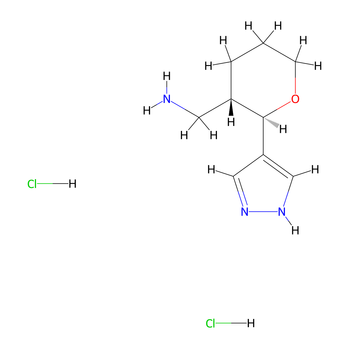 [(2R,3S)-2-(1H-Pyrazol-4-yl)oxan-3-yl]methanamine;dihydrochloride molecular structure, CAS 2307756-38-1