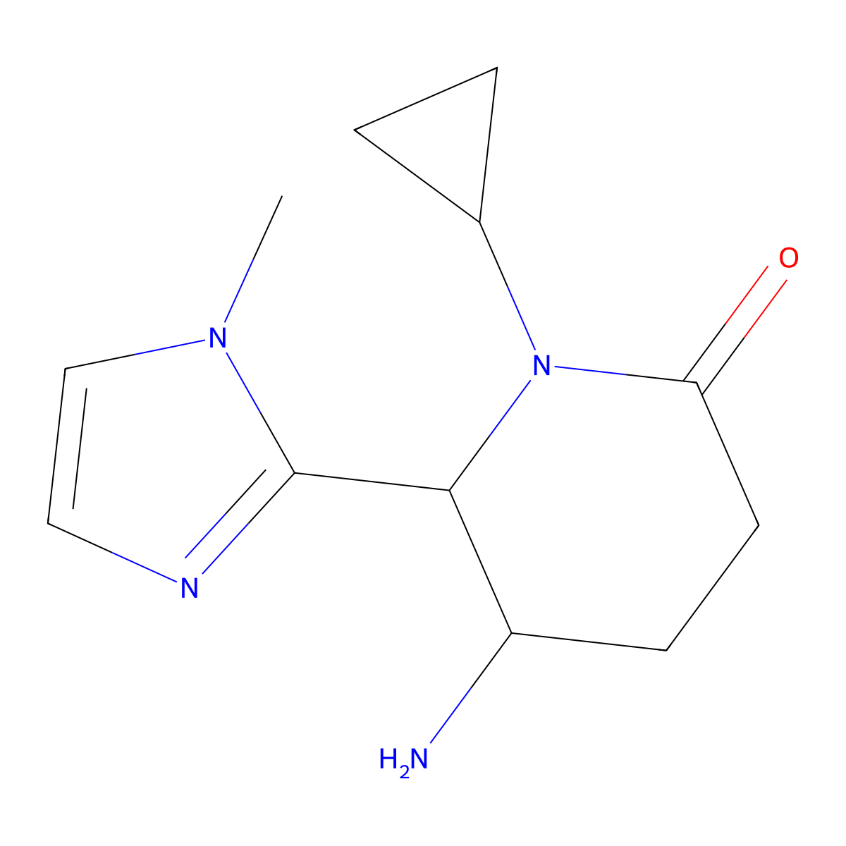 rac-(5R,6R)-5-amino-1-cyclopropyl-6-(1-methyl-1H-imidazol-2-yl)piperidin-2-one molecular structure, CAS 2307756-58-5