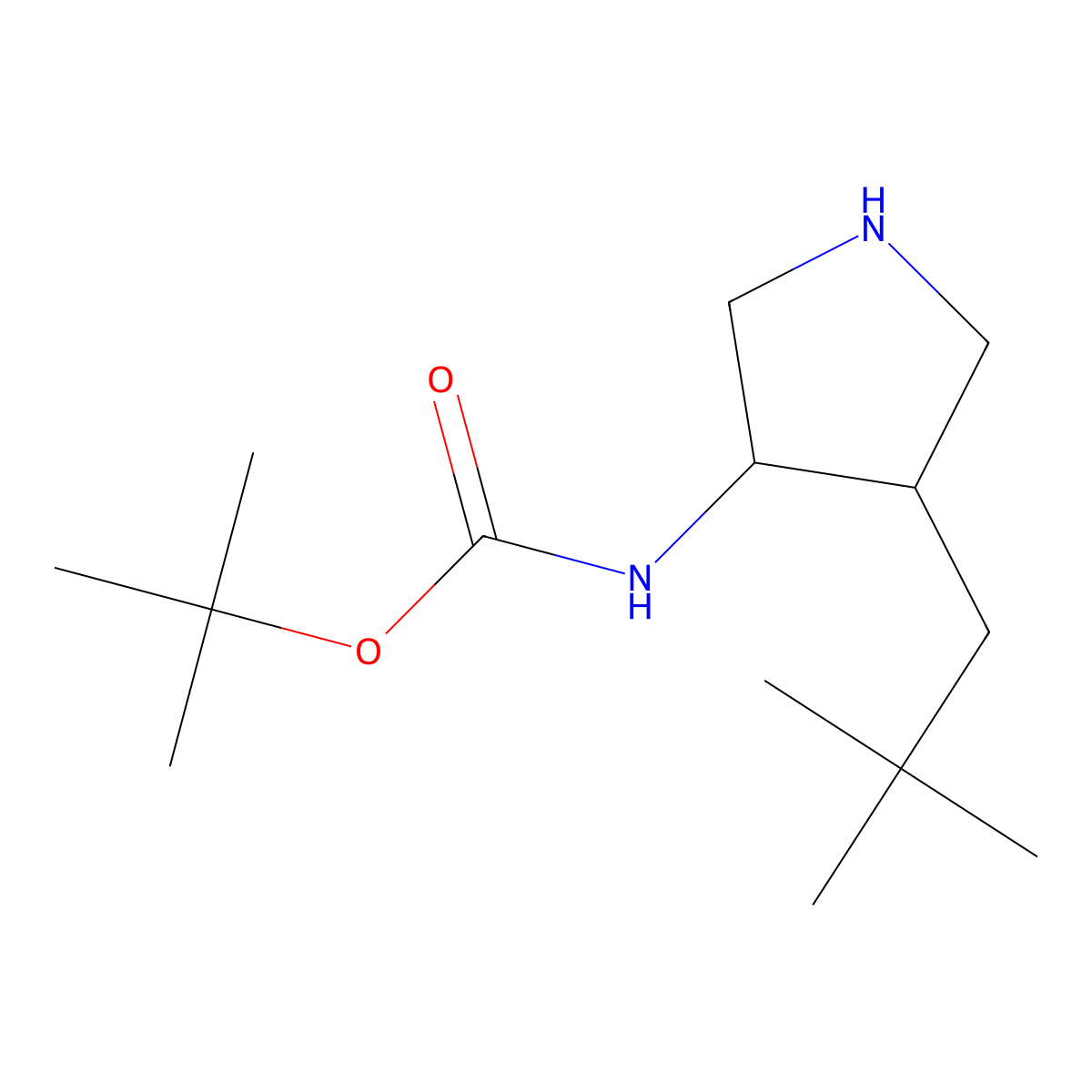 rac-tert-butyl N-[(3R,4S)-4-(2,2-dimethylpropyl)pyrrolidin-3-yl]carbamate molecular structure, CAS 2307757-45-3