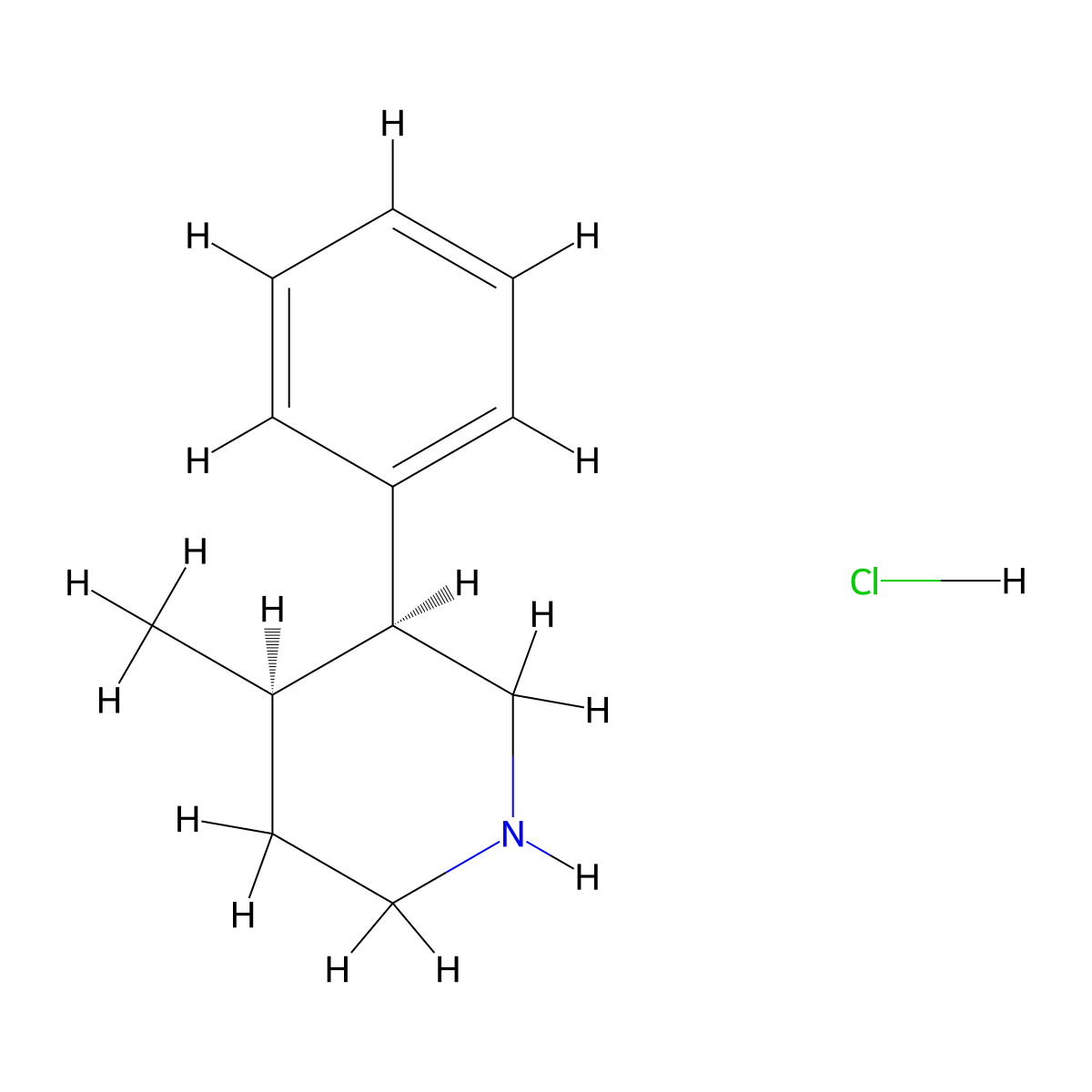 rac-(3R,4S)-4-methyl-3-phenylpiperidine hydrochloride, cis molecular structure, CAS 2307758-27-4