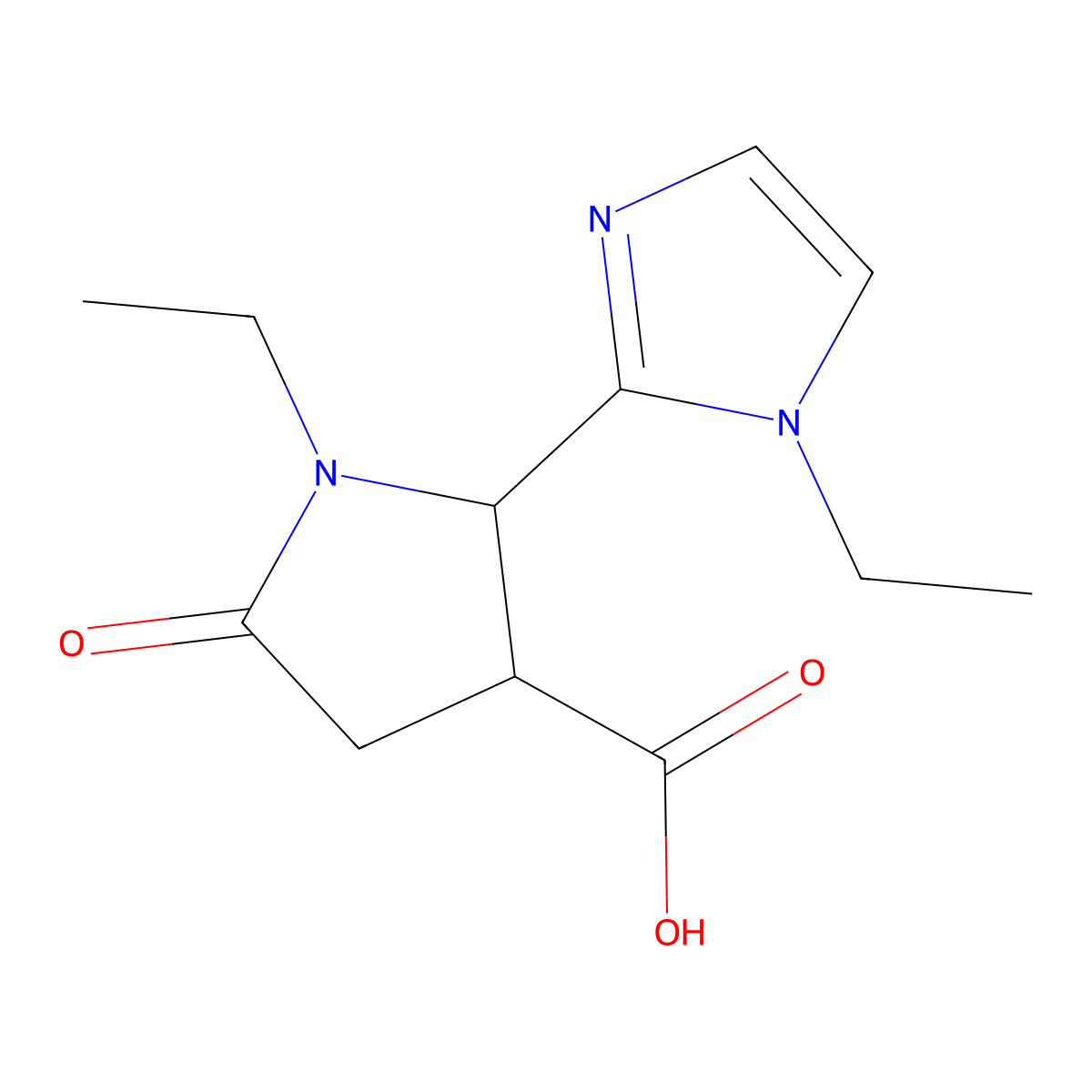 rac-(2R,3R)-1-ethyl-2-(1-ethyl-1H-imidazol-2-yl)-5-oxopyrrolidine-3-carboxylic acid molecular structure, CAS 2307772-17-2