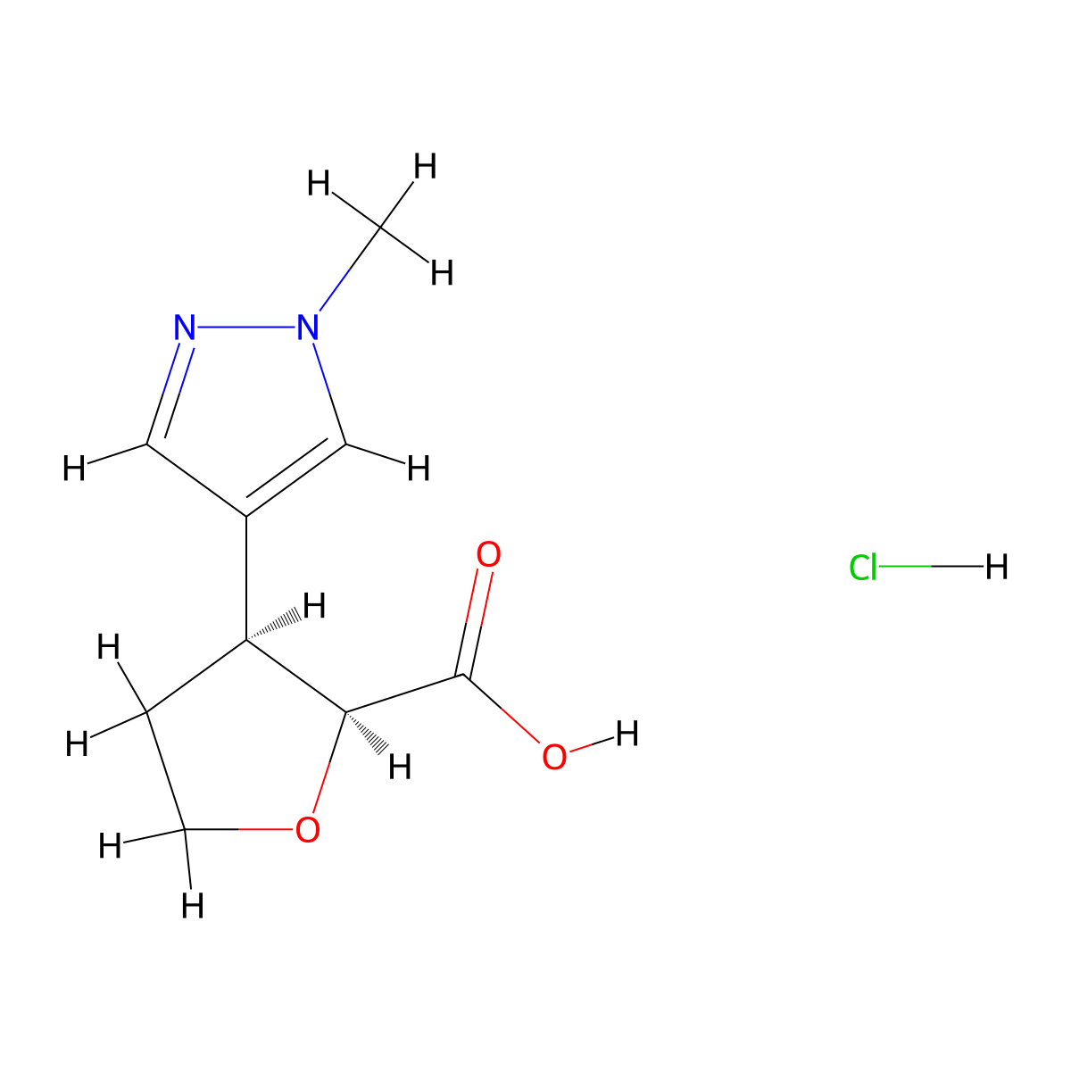 rac-(2R,3R)-3-(1-methyl-1H-pyrazol-4-yl)oxolane-2-carboxylic acid hydrochloride molecular structure, CAS 2307772-55-8