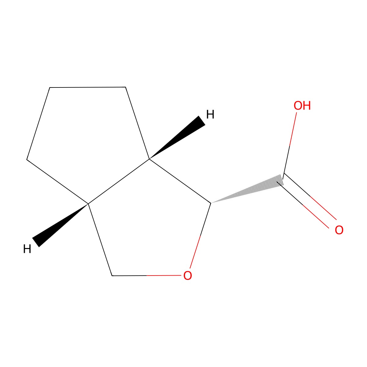rac-(1R,3aR,6aS)-hexahydro-1H-cyclopenta(c)furan-1-carboxylic acid molecular structure, CAS 2307772-62-7