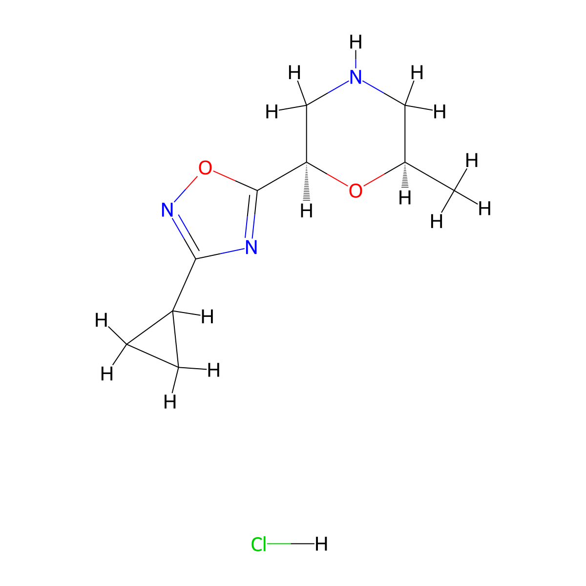 rac-(2R,6R)-2-(3-cyclopropyl-1,2,4-oxadiazol-5-yl)-6-methylmorpholine hydrochloride molecular structure, CAS 2307772-79-6