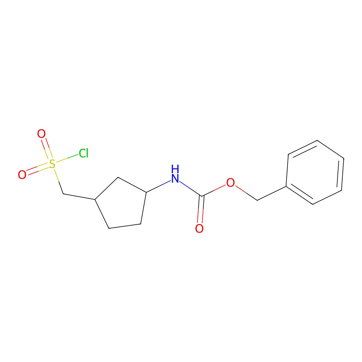 rac-benzyl N-((1R,3S)-3-((chlorosulfonyl)methyl)cyclopentyl)carbamate molecular structure, CAS 2307772-89-8