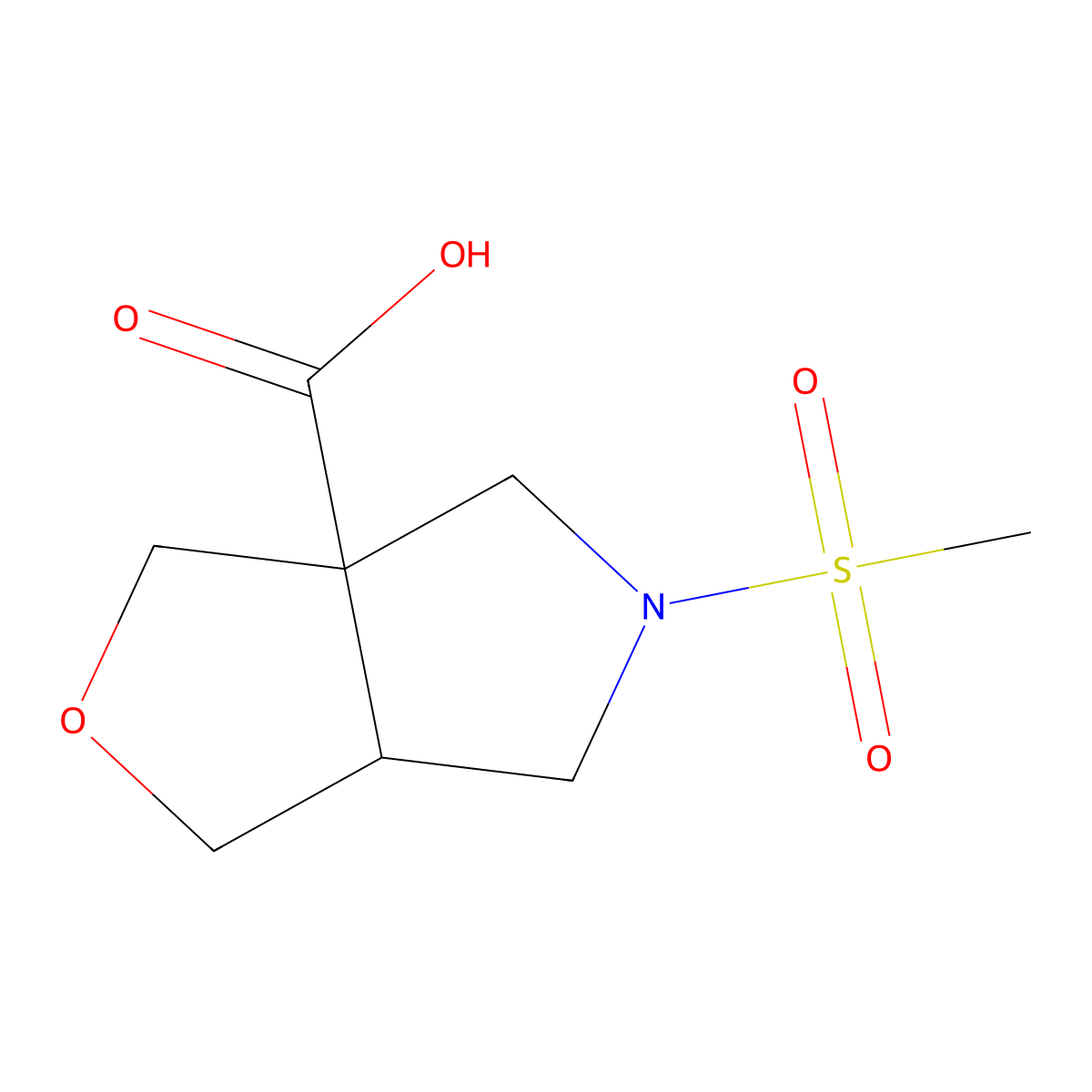 rac-(3aR,6aR)-5-methanesulfonyl-hexahydro-1H-furo[3,4-c]pyrrole-3a-carboxylic acid molecular structure, CAS 2307773-88-0