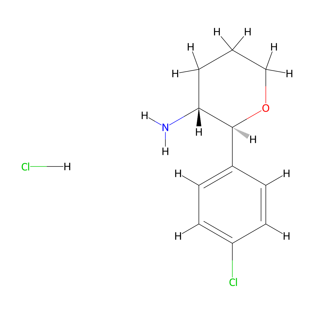 rac-(2R,3S)-2-(4-chlorophenyl)oxan-3-amine hydrochloride molecular structure, CAS 2307776-56-1