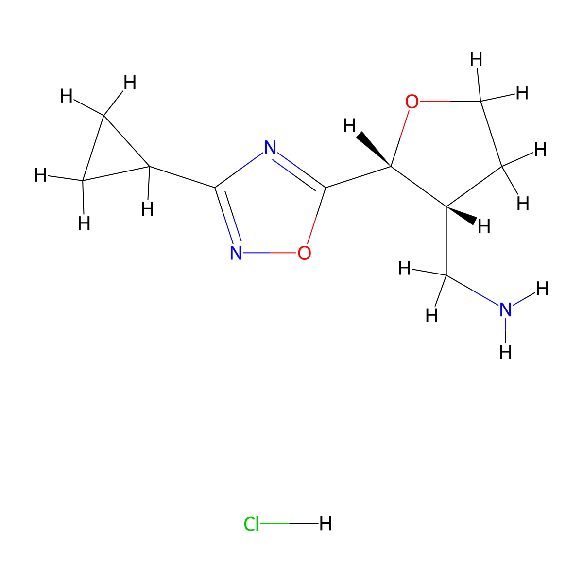 rac-[(2R,3R)-2-(3-cyclopropyl-1,2,4-oxadiazol-5-yl)oxolan-3-yl]methanamine hydrochloride molecular structure, CAS 2307777-08-6