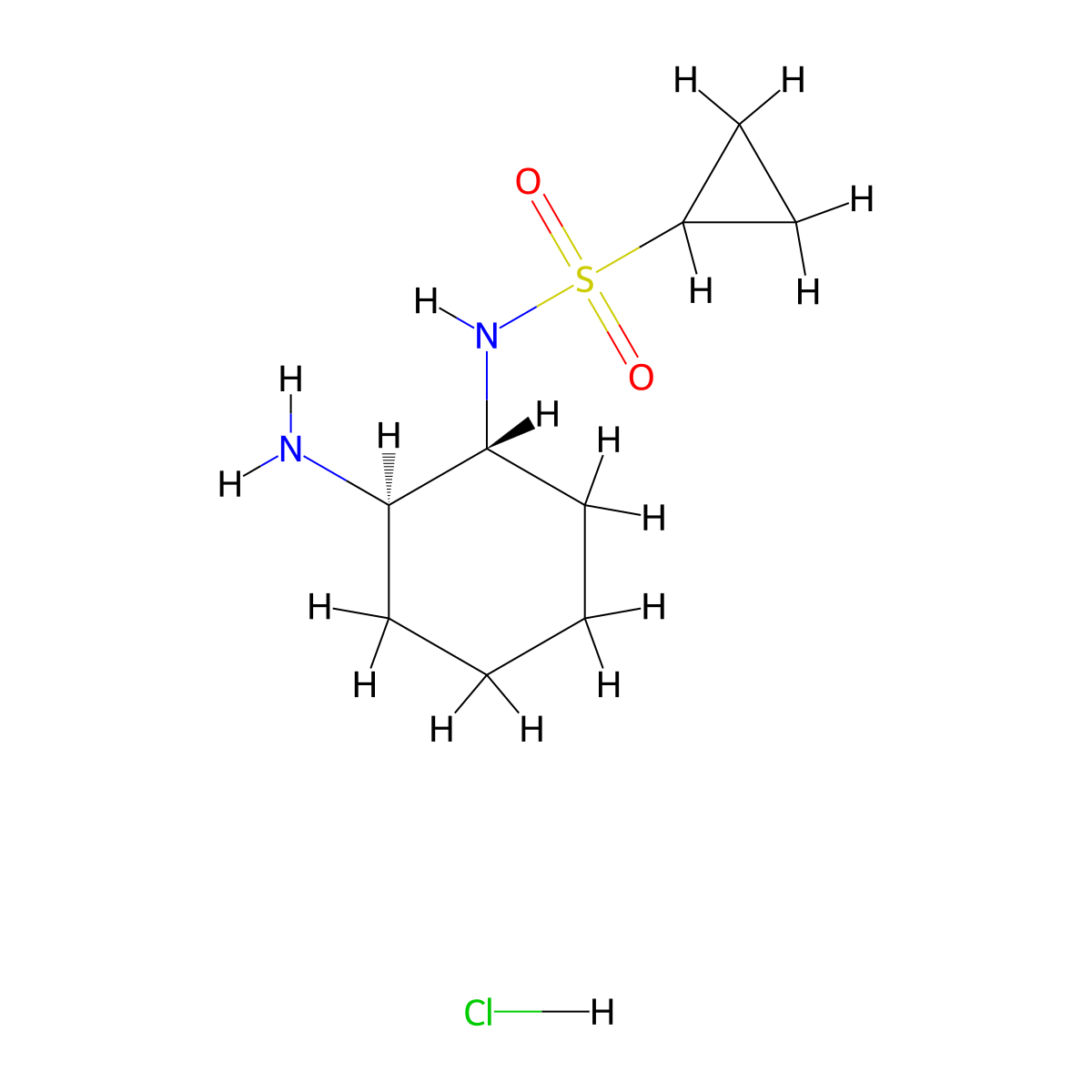 rac-N-((1R,2R)-2-aminocyclohexyl)cyclopropanesulfonamide hydrochloride molecular structure, CAS 2307777-18-8