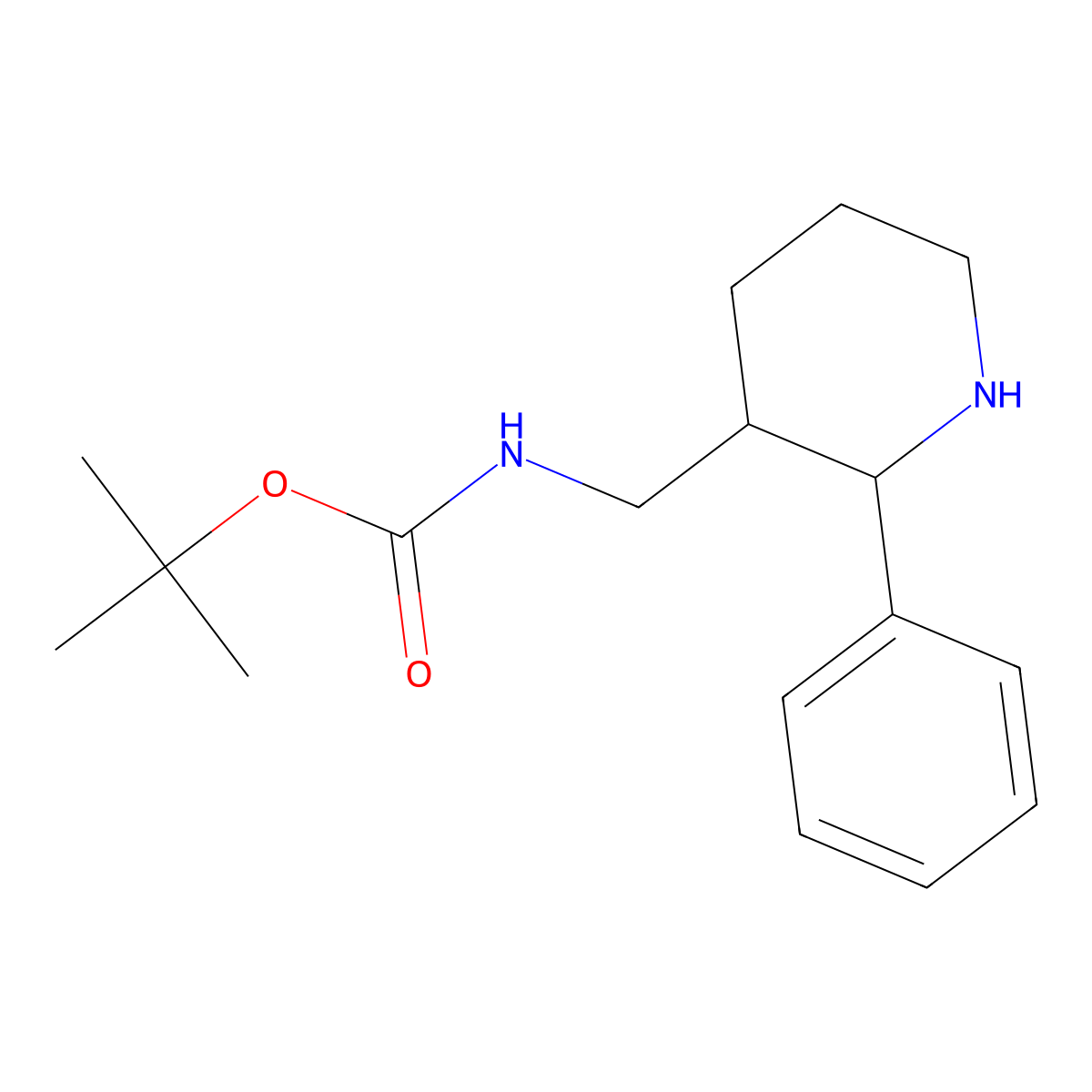 rac-tert-butyl N-{[(2R,3R)-2-phenylpiperidin-3-yl]methyl}carbamate, cis molecular structure, CAS 2307777-35-9
