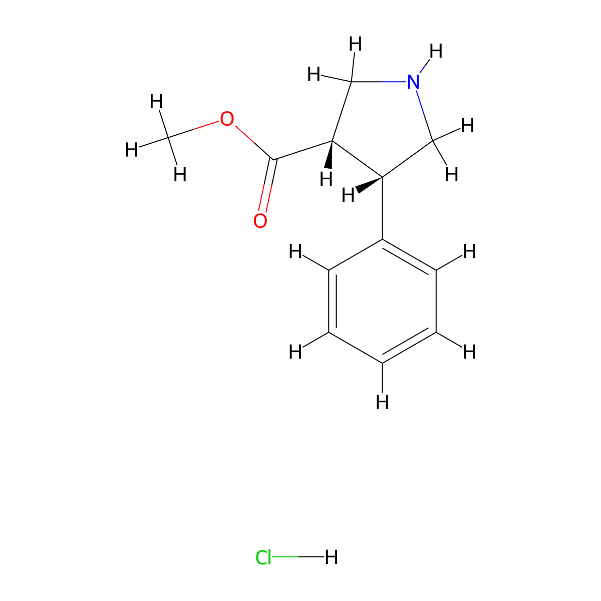rac-methyl (3R,4R)-4-phenylpyrrolidine-3-carboxylate hydrochloride molecular structure, CAS 2307777-52-0