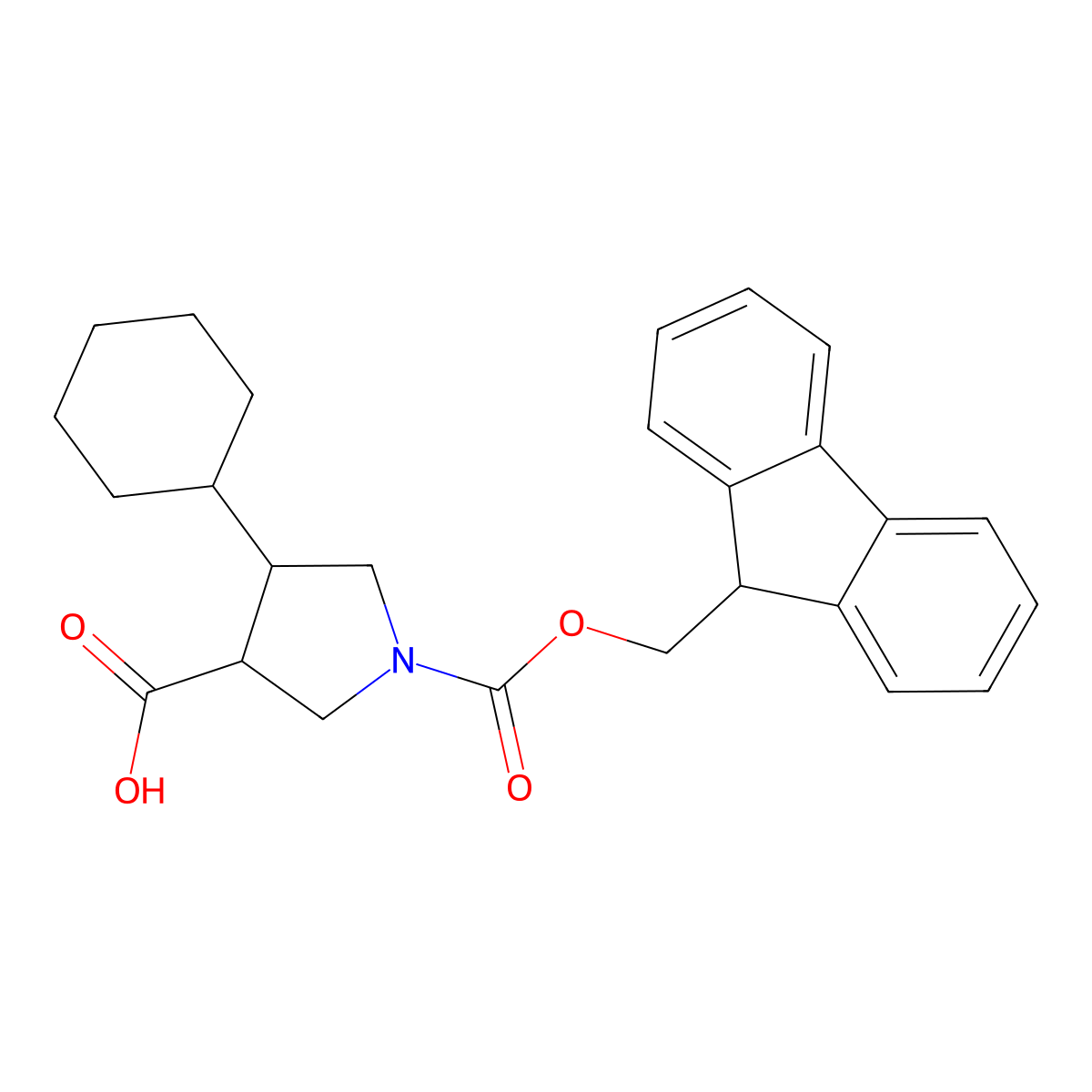 rac-(3R,4R)-4-cyclohexyl-1-(((9H-fluoren-9-yl)methoxy)carbonyl)pyrrolidine-3-carboxylic acid molecular structure, CAS 2307777-53-1